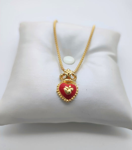 Ciondolo smaltato con cuore sacro- ARGENTO DORATO- Mogavero