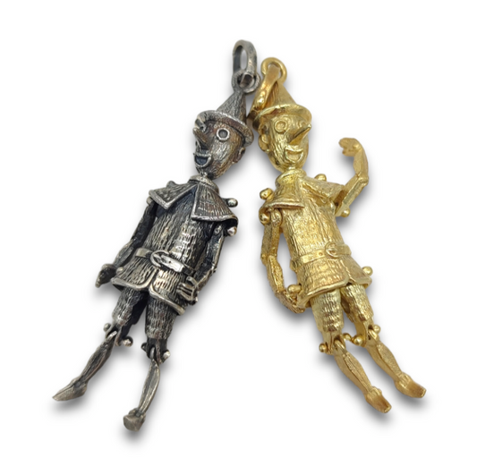Ciondolo artigianale Pinocchio argento dorato