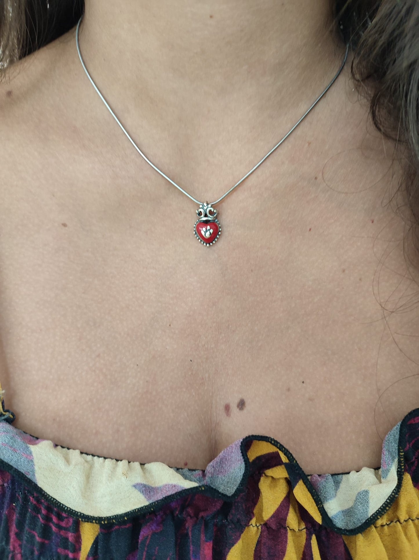 Ciondolo cuore sacro smaltato- ARGENTO 925- Mogavero